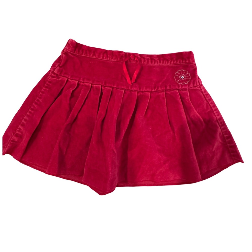 Y2K George Corduroy Velvety Skirt Girls 3T Red Pleated Dainty Flower Embroidery